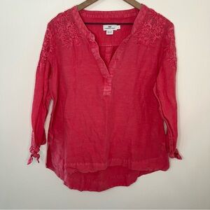 Vineyard Vines Pink Blouse 3/4 Sleeve Linen Blend Women's Size Large Pink Spring